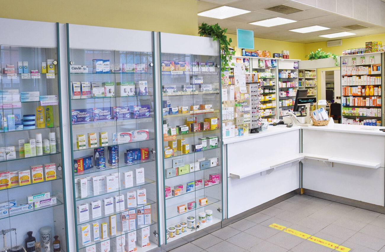 May 2, 2016 Brno Czech Republic. Interior of a pharmacy with goo